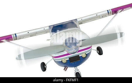 Vorne eine Cessna 172 einziges Propellerflugzeug, Isolated On White Background. Stockfoto