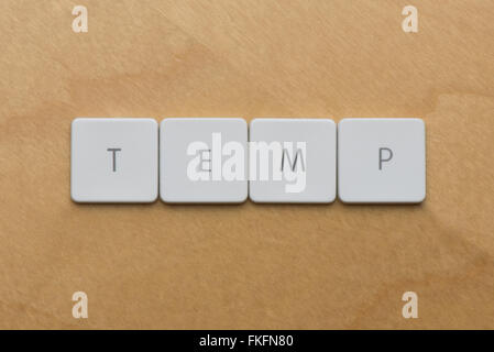 Tastatur Buchstaben buchstabieren die Abkürzung Temp des Wortes temporäre Stockfoto