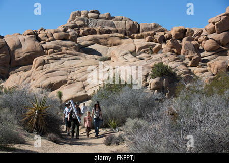 Ranger geführte Tour, Jumbo Rocks, Joshua Tree Nationalpark, Kalifornien, USA Stockfoto