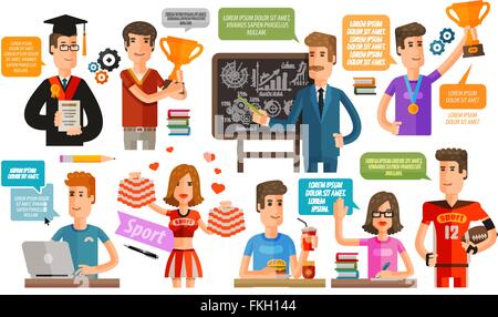 Schule, Hochschule oder Student, Lehrer Satz von Symbolen. Vektor-illustration Stock Vektor