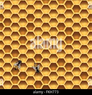 Nahtlose quadratische Waben mit Bienen Hintergrund. Stock Vektor