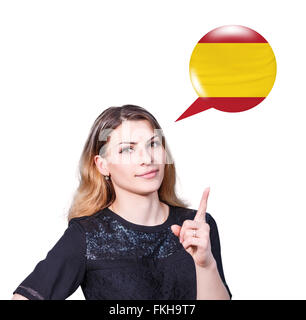 Frau-Punkt auf die Blase mit deutscher Flagge Stockfoto