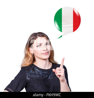 Frau-Punkt auf die Blase mit deutscher Flagge Stockfoto