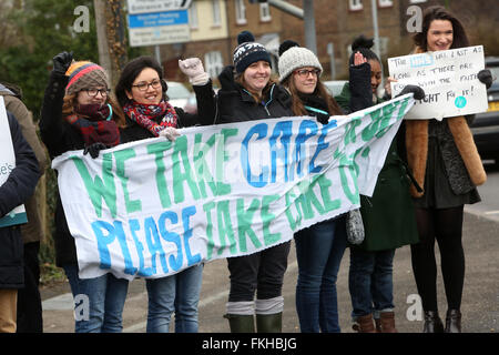 Chichester, UK. 9. März 2016. Ärzte streiken zum dritten Mal über neuen Vertrag der Regierung gebracht. Abgebildet ist Streik außerhalb Krankenhaus Chichester, West Sussex, UK. Bildnachweis: Sam Stephenson/Alamy Live-Nachrichten. Stockfoto