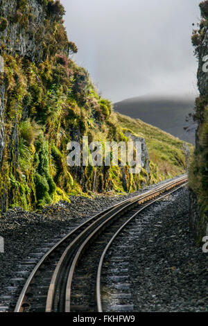 Anschlussbahn durch Gestein, Snowdon Mountain Railway, Snowdonia Stockfoto