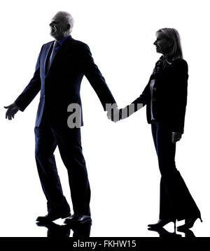 eine kaukasische paar senior Silhouette in Silhouette Studio isoliert auf weißem Hintergrund Stockfoto