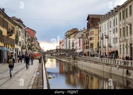 Italien: Blick auf dem Naviglio Grande (großer Kanal) in Mailand. Foto vom 03. März 2016. Stockfoto