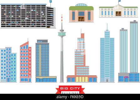 Flaches Design Gebäude typisch für große Städte und städtischen Bereich Stock Vektor