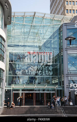 Eintritt in das Glas fronted Arndale Shopping Centre in der Innenstadt. Corporation Street, Manchester, England, Vereinigtes Königreich, Großbritannien. Stockfoto