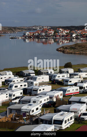 Blick über Stocken Camping Campingplatz, Stocken, Orust, Bohuslän-Küste, Süd-West Schweden, Schweden, Skandinavien, Europa Stockfoto