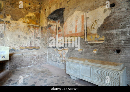 Mittelalterliches Fresko (8. Jahrhundert n. Chr.), Oratorium der 40 Märtyrer, Eingangshalle zum Kaiserpalast, Forum Romanum, Rom, Italien Stockfoto