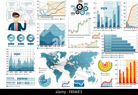 Geschäft Infografik Elemente inmitten einer flachen Design-Stil für die Präsentation. Vektor-illustration Stock Vektor