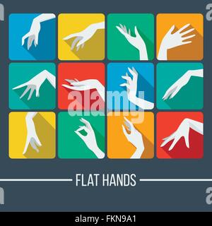 Eingestellt von Vektor-Icons in einem flachen Stil mit einem Bild von weiblichen Händen Stock Vektor