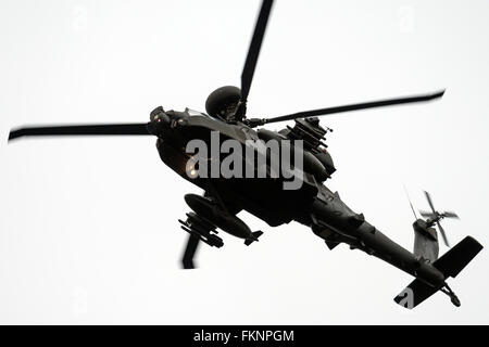 Army Air Corp Apache-Hubschrauber von RAF Wattisham über Woodbridge Flugplatz training Bereich, Rendlesham, Suffolk, UK. Stockfoto