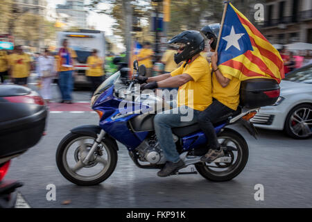 Politische Demonstration für die Unabhängigkeit Kataloniens. Passeig de Gracia.October 19, 2014. Barcelona. Katalonien. Spanien. Stockfoto