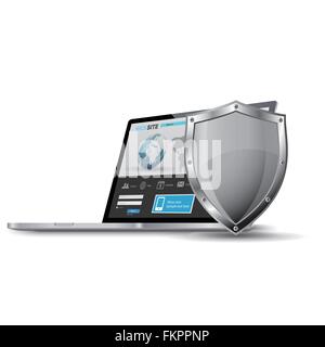 Laptop mit metallischen Schild, Internet-Security-Konzept Stock Vektor