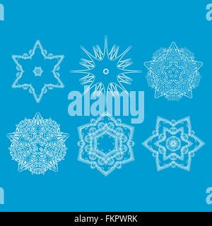 Satz von Vektor monochrome Blume Mandala auf einem kontrastierenden Hintergrund. Schneeflocke Stock Vektor