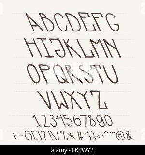 Englische handgezeichneten Alphabet von Großbuchstaben nach links gekippt Stock Vektor