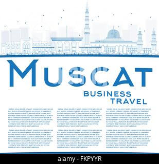 Umriss Muscat Skyline mit blauen Gebäude. Vektor-Illustration. Geschäftsreisen und Tourismus-Konzept mit Textfreiraum. Stock Vektor