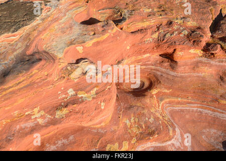 Detail des roten Pindan Felsformation, Reddell Strand, Gantheaume Point, Broome, Kimberley-Region, Western Australia, WA, Australien Stockfoto