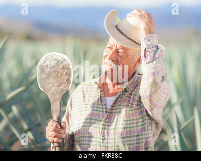 Ältere Hispanic Bauer im Feld stehen Stockfoto