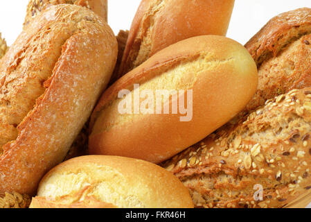 Detail der verschiedenen Brötchen und Gebäck Stockfoto
