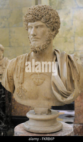 Lucius Verus (130-169). Römischer Kaiser von 161 bis 169. Nerva-Antonine Dynaty. Porträt. Marmor. Im dritten Quartal des 2. Jahrhunderts n. Chr.. Die Eremitage. Sankt Petersburg. Russland. Stockfoto