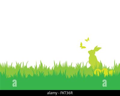 Ostern-Hintergrund mit Silhouetten von Hasen, Eiern, Schmetterlinge und Rasen Stock Vektor