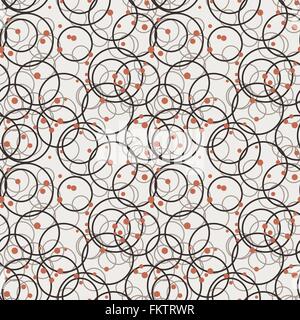 Nahtlose Vektormuster von nach dem Zufallsprinzip Kreisen und rote Punkte Stock Vektor