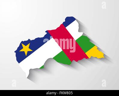 Zentralafrikanische Republik Land Karte mit Flagge und Schatteneffekt Stock Vektor