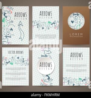Satz von sechs Vektor-Designs von Hand gezeichnete Pfeil. Design, Broschüren, Prospekte, Visitenkarten, Magazin, Flyer, Broschüren, Aufkleber zu decken. Stock Vektor