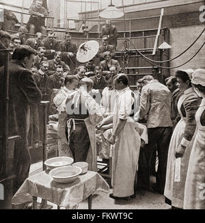 Eine Operation am Charing Cross Teaching Hospital, London, England im späten 19. Jahrhundert. Stockfoto