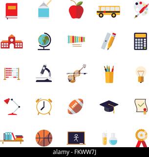 Satz von 25 Bildung, Schule, Hochschule und Universität im Zusammenhang mit flachen Design-Ikonen auf weißem Hintergrund Stock Vektor