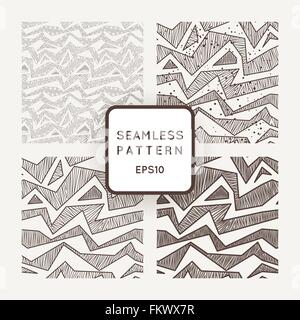 Satz von monochromen Musterdesigns Vektor mit gestreiften strichpunktiert Stock Vektor