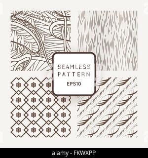 Satz von vier Vektor nahtlose Muster mit Blumen und Wellenlinien Stock Vektor