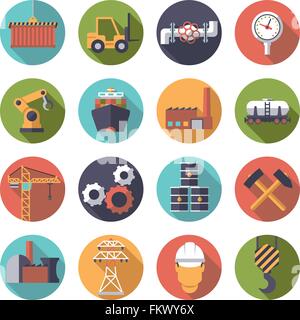 Sammlung von 16 flache Design Industrie Themen Icons im Kreis Stock Vektor