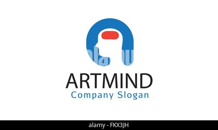 Kreatives blaues menschliches Gehirn Kopf Logo Vektor Symbol Symbol Symbol Stock Vektor