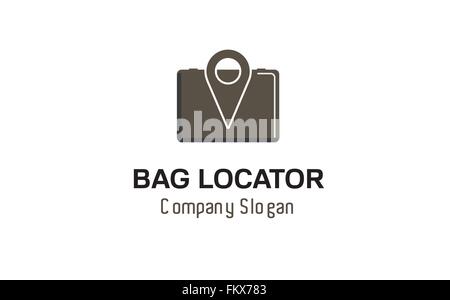 Tasche Koffer Design GPS Karte Locator Logo Vektor Symbol Illustration Stock Vektor