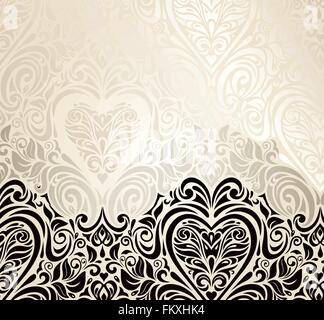 Modische Deko Vintage Valentinstag-Einladung-Hintergrund-design in gold, schwarz und Ecru Vorlage Stock Vektor