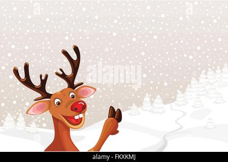 Rentier mit textfreiraum Weihnachten Landschaft Schneeflocke pastellfarbenen Hintergrund Stock Vektor