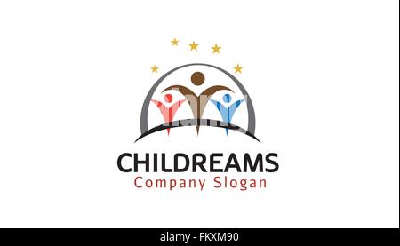 Bunte Menschen Kinder Logo Vektor Symbol Design Illustration Stock Vektor