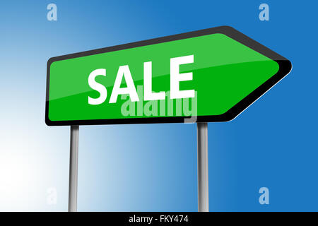 Illustration der Richtungen Verkaufsschild auf einem blauen Himmel Stockfoto