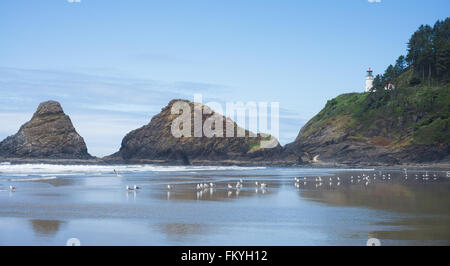 Fernsicht auf die Küste von Oregon bei Heceta Head Lighthouse, eine beliebte Touristenattraktion. Stockfoto