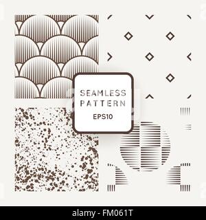 Vektor-set nahtlose geometrische Muster aus Linien im Stil der Gravur Stock Vektor