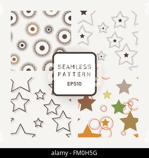 Vektor-nahtlose geometrische Muster mit Kreisen und Sterne set Stock Vektor
