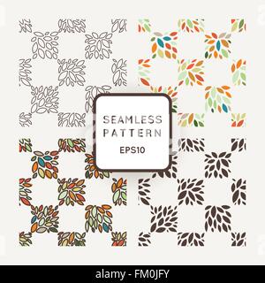 Vektor-Set von nahtlosen geometrischen Mustern von Hand gezeichnete Blätter Stock Vektor