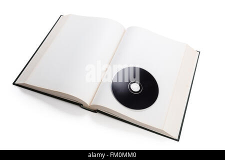 Buch und CD, Konzept von digitalen Informationen zu öffnen. Stockfoto