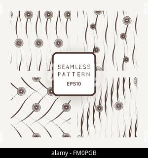 Satz von nahtlosen Vektormuster von feinen Linien, dekoriert mit Blumen und Gänseblümchen Stock Vektor