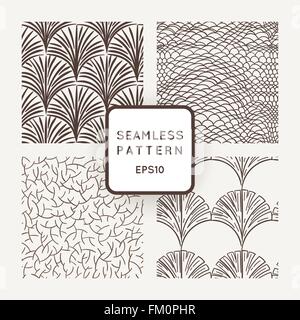 Satz von Vector seamless pattern: eine Hand skaliert, Zweige und Blätter Stock Vektor