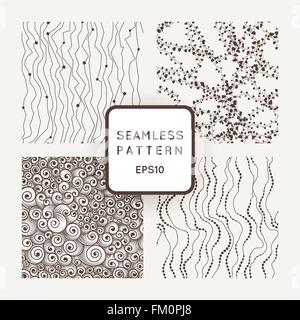 Satz von Vector seamless pattern: Kurven mit Perlen, Fäden mit Herzen, locken im Stil der Wellen Stock Vektor